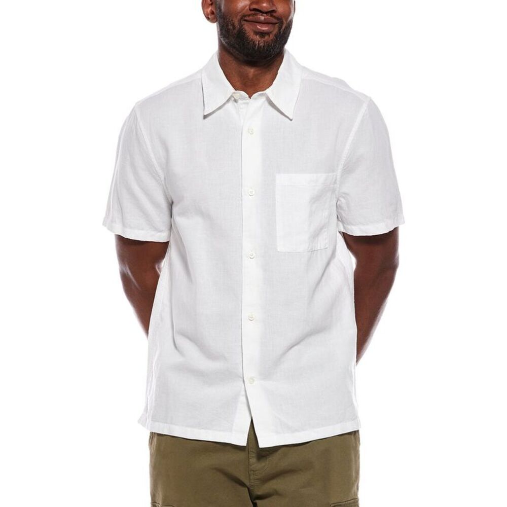 Madewell Mens  Button Up Short Sleeve Linen-Blend Shirt, White